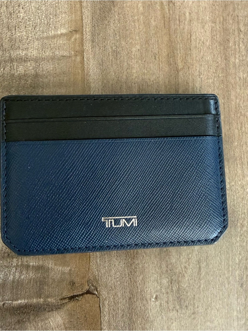 Tumi Leather Card Wallet Clip Navy Black Men Slim Money Clip RFID EUC